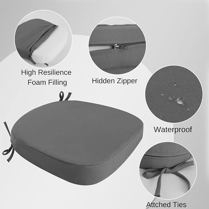 idee-home Outdoor Chair Cushions Set of 4, 19" x 19" D-Shaped | Thick Outdoor Seat Cushions Waterproof Patio Furniture with Ties Dining Pads - Image 2