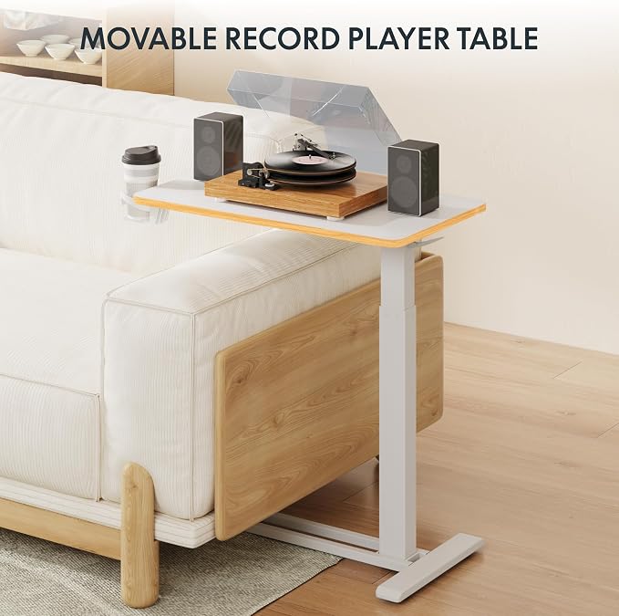 FLEXISPOT H7 28" Pneumatic Height-Adjustable Overbed Table with Wheels | C-shaped bedside table TV Tray,Medical End Side Table,Laptop desk for Hospital Home office use,27.6"Wx15.7"D,White Maple - Image 8