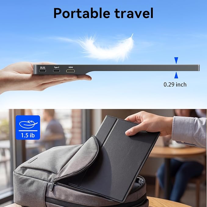 15.6 Inch Portable Monitor FHD 1080P IPS Display with USB C and HDMI Ultra Slim Travel Screen Extender for Laptop and Gaming - Image 6