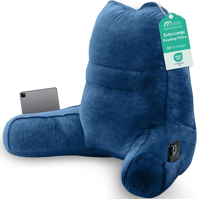Sasttie Reading Pillow for Bed, Back Pillow for Sitting Up, Navy | 23" Backrest Support Cushion for Couch, Sofa, and Floor, Dorm Essentials, OEKO-TEX, Adjustable Down Alternative Fill by SASTTIE