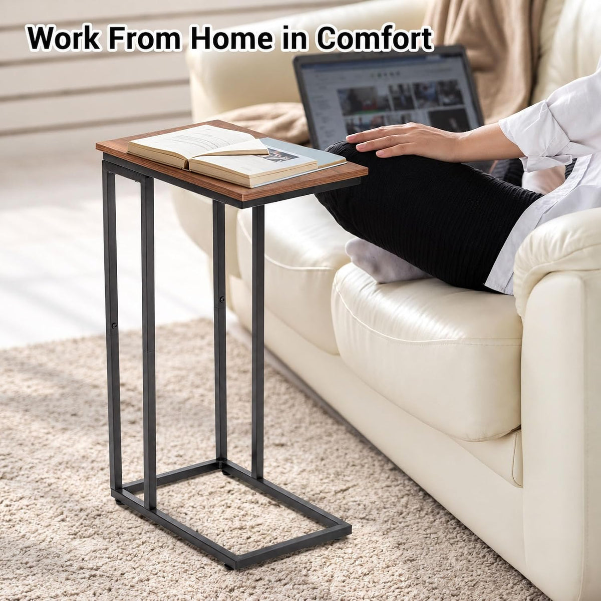 C-Shaped End Table - Slim Slide-Under Couch TV Tray Side Table - Image 4