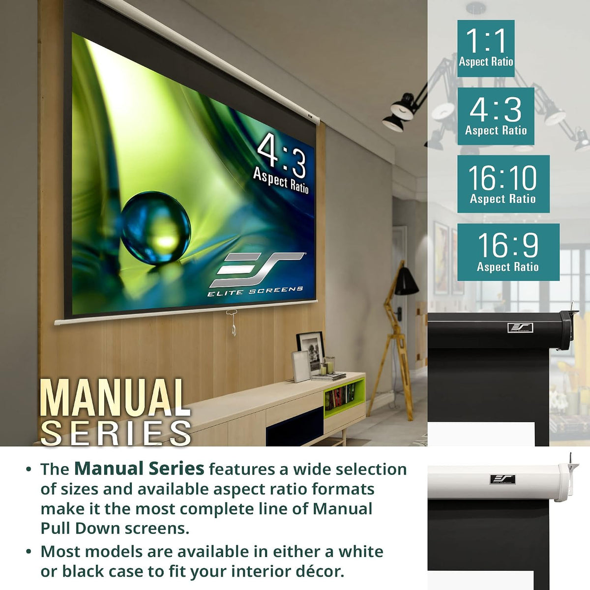 Elite Screens Manual Series, 100-INCH with 24" DROP, Pull Down Retractable Projector Screen, Movie Game Cinema, M100XWH-E24 - Image 3
