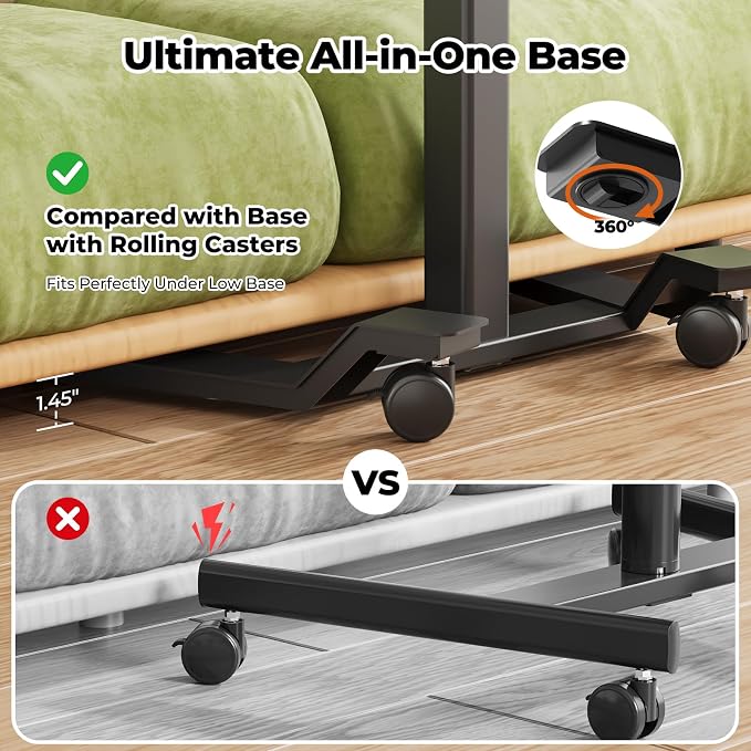 JOY worker Mobile Standing Desk Adjustable Height, Rolling Desk with Drawer | 28" Small Portable Laptop Workstation, Low Base & Moveable Wheels, Cable Storage Tray, Cup Holder, Black, Home Office Teacher - Image 4