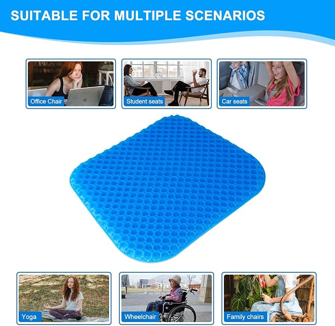 EVEME Large Gel Seat Cushion for Long Sitting with Non-Slip Cover - 18 x 17 Inches, Soft & Breathable, for Chair, Car, Office, Desk Chair, Wheelchair - Image 8