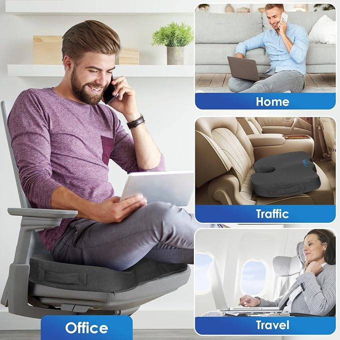 Seat Cushion for Office Chair, Car, Memory Foam, Grey XX-Large | For Back, Coccyx, Sciatica, Tailbone Pain, Ergonomic Design, Non-Slip, Desk Wheelchair Use, Supportive Butt Pillow, For Man - Image 7