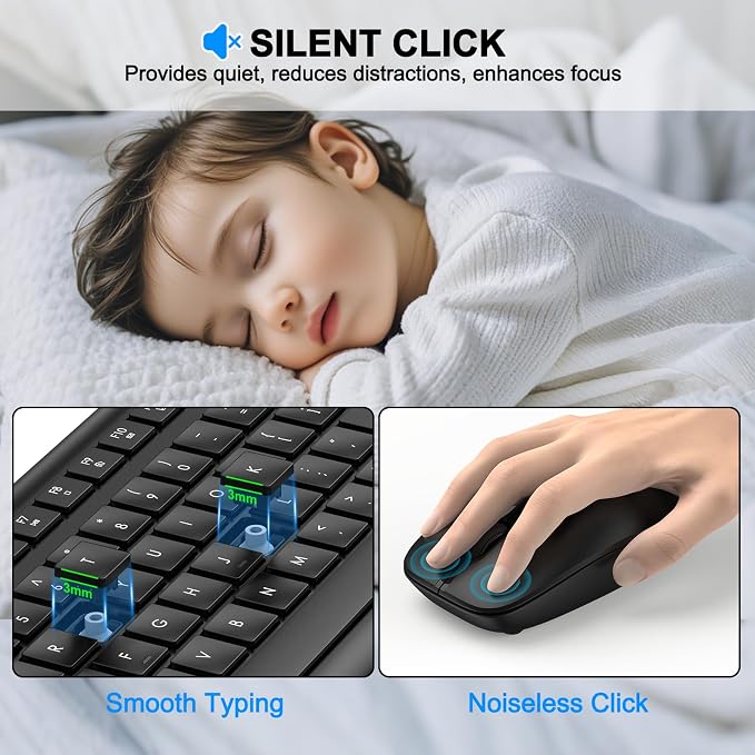 Wireless Keyboard and Mouse Combo, Full Size Silent Ergonomic Keyboard and Mouse, Long Battery Life, Optical Mouse, 2.4G Lag-Free Cordless Mice Keyboard for Computer, Mac, Laptop, PC, Window(2 Pack) - Image 5