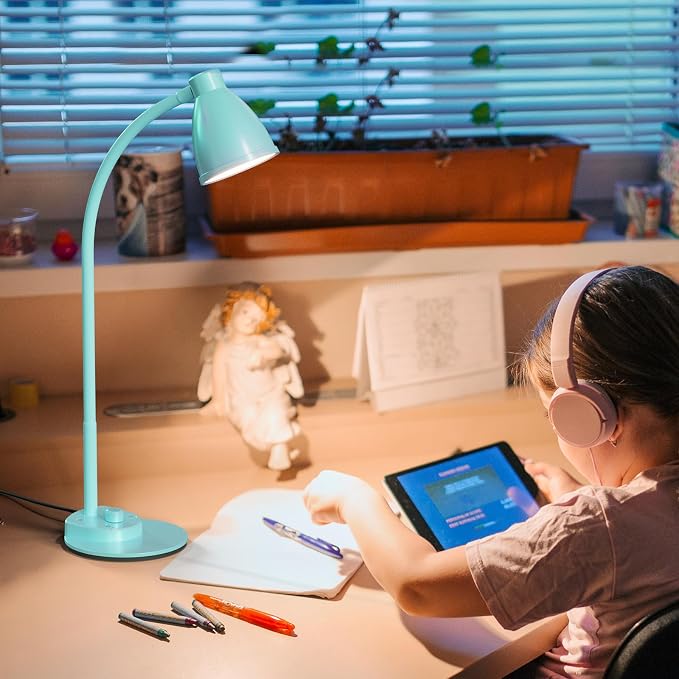 BOHON LED Desk Lamp with USB Charging Port, 3 Color Modes Dimmable, Teal | Reading Lamp, Auto Dimming Task Lamp, Flexible Neck Table Light for Office Dorm Bedside, Adapter Include - Image 8