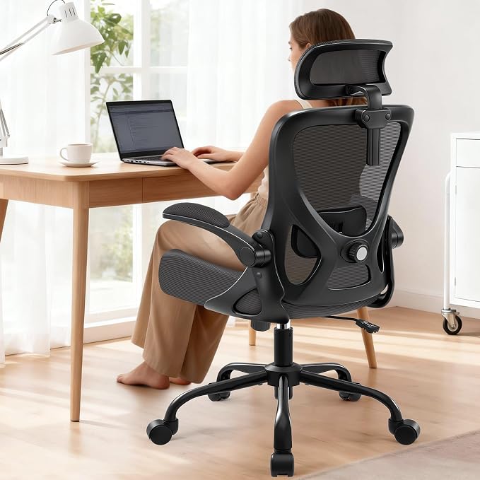 Office Chair - Ergonomic Desk Chair Breathable Mesh Chair with 2D Headrest & Adjustable Lumbar Support - Executive High Back Rolling Swivel Computer Gaming Chair with Wheels Flip-up Armrests by AreShark