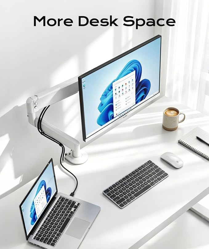 Pholiten Single Monitor Mount for up to 32 inch Screens, VESA 75/100mm | Fully Adjustable Gas Spring Monitor Arm, Computer Monitor Stand for Desk Holds up to 24lb, White - Image 8