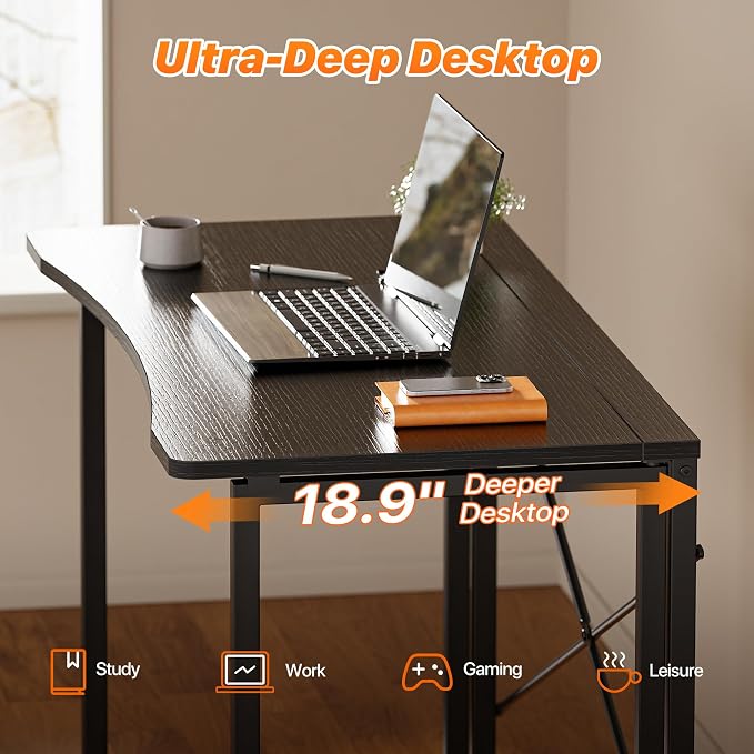 Huuger Folding Desk for Small Spaces, 39.4 Inch Foldable Computer Table | Easy Assembly, Small Writing Work Office Computer Desk, for Home Office, Study, Bedroom, Dorm, Space Saving, Black - Image 4