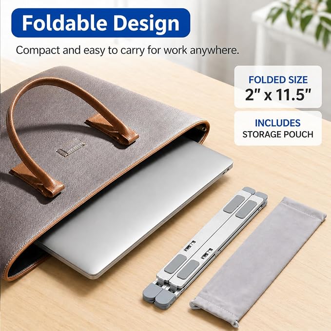 Adjustable Foldable Portable Laptop Stand for Desk Gray | Computer stand ;Portable notebook riser; foldable computer holder for 10–15 inch devices. - Image 6