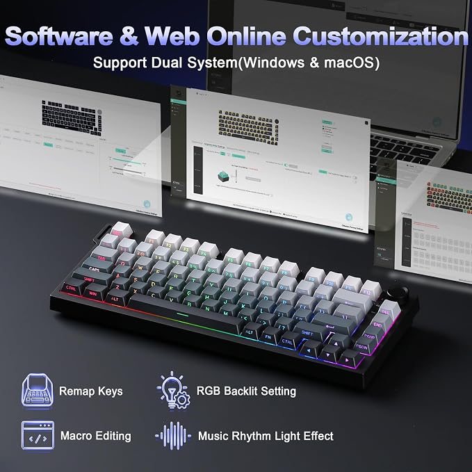 YUNZII RT75 PRO Dual 8K Wireless Keyboard(Gradient Black, Red Switch) | Hall Effect Magnetic Switches & 128KHz Scan Rate,BT/USB-C/2.4G, RGB, Hot-Swappable, CustomizableTGL/SOCD/DKS/MT for Gamers - Image 8