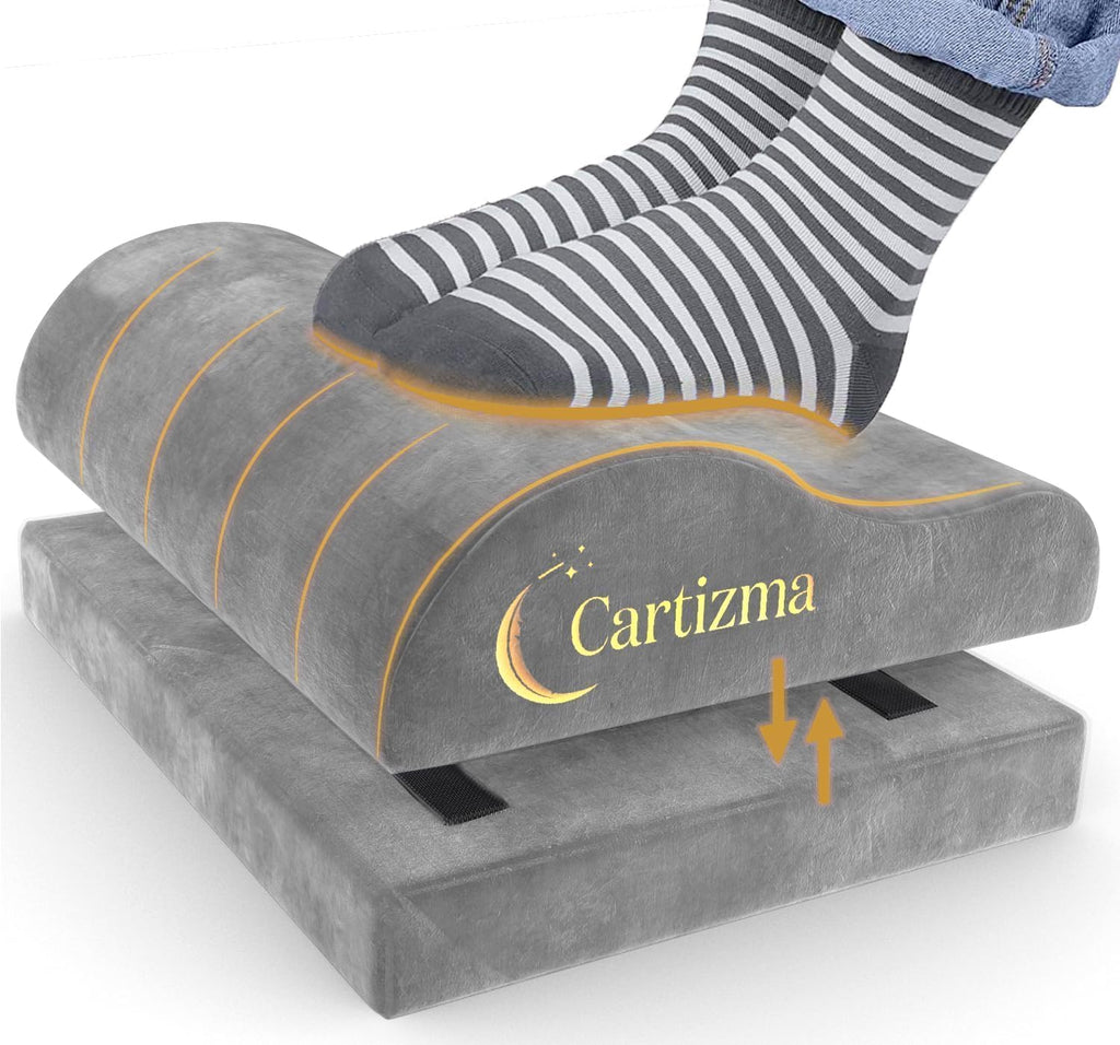 Ergonomic Foot Rest Under Desk - Non-Slip, Adjustable, Washable Covers for Pain Relief - Office, Home & Travel (Grey) by Cartizma