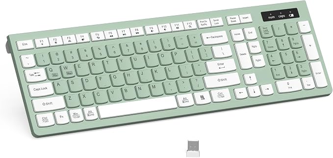 RECCAZR Wireless Keyboard Silent for Office and Home(Avocado Green) | 2.4G Full Size Silent Cordless Keyboard with Tilt Legs for Windows/Mac OS/Desktop/Laptop/PC by RECCAZR