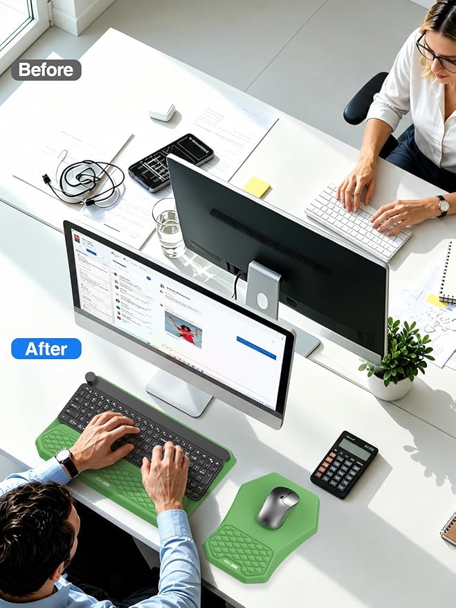 Ergonomic Wrist Rest with Keyboard Stand and Mouse Pad for Easy Typing | Keyboard Holder with Storage Slot, Mousepad for Carpal Tunnel Pain Relief with Massage Bulge and Slow Rebound Memory Foam - Image 6