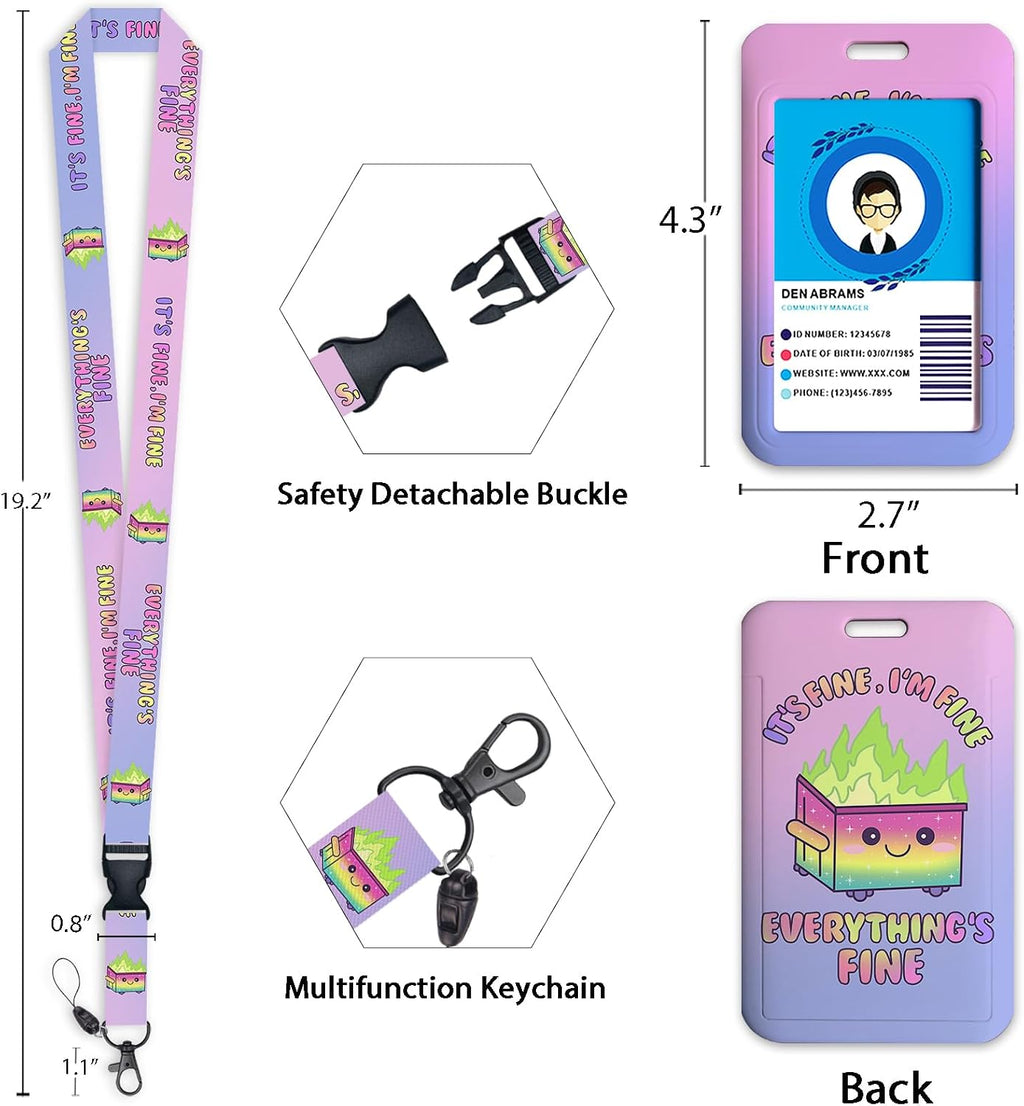 Dumpster on Fire Purple Lanyards for ID Badges and Keys, Retractable Badge Reel Heavy Duty with Carabiner Clip, Funny I'm Fine ID Badge Holder with Lanyard, Teacher Nurse Women Office Gifts - Image 6