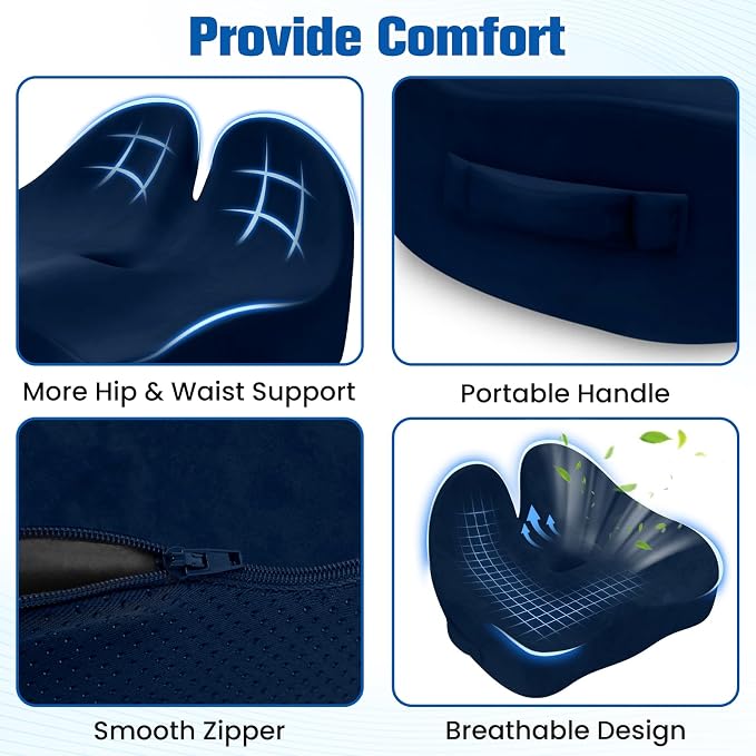 Seat Cushion, Chair Cushions, Memory Foam Office Chair Cushion | Hip & Sciatica & Tailbone Pain Relief, Long Sitting Comfort for Office Chairs/Desk Seats/Wheelchair (X-Large, Blue) - Image 3