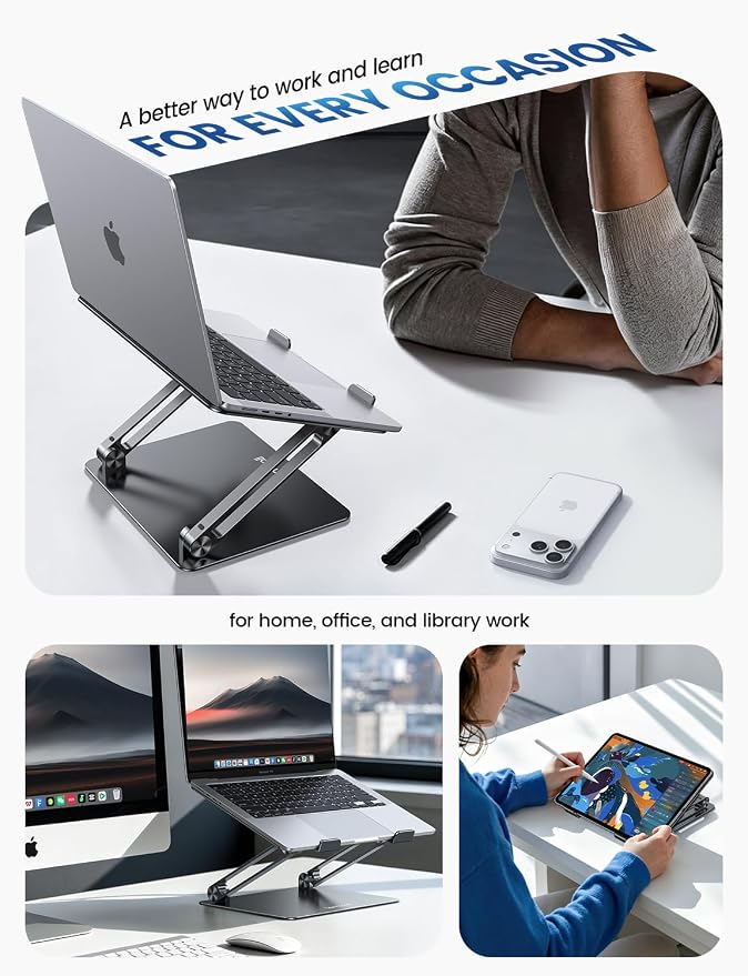 Lamicall Adjustable Laptop Stand for Desk for MacBook Air Pro HP 10-17.3'' | Aluminum Computer Notebook Holder, Portable Laptop Riser, Foldable Ergonomic Office Desk Accessories for Dell XPS Black - Image 5