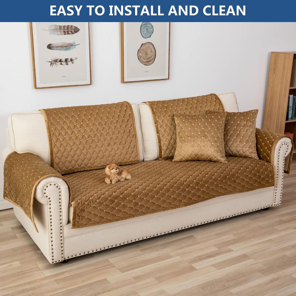Velvet Sectional Couch Covers for Dogs,Coffee,1PC,36''x63'' - Image 7