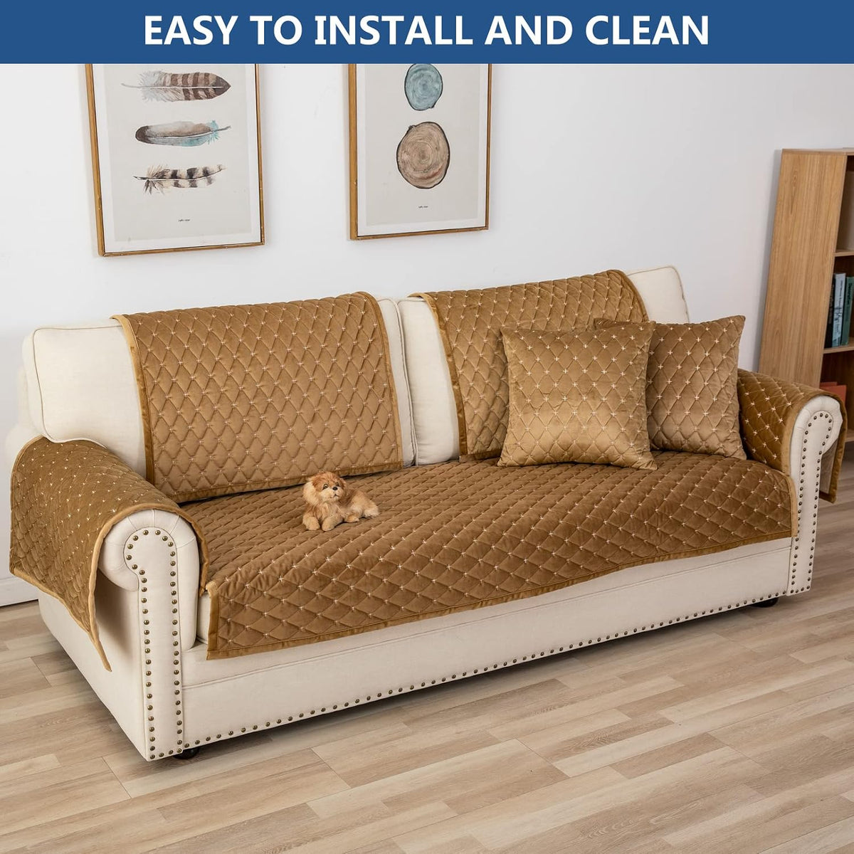 Velvet Sectional Couch Covers for Dogs,Coffee,1PC,36''x63'' - Image 7
