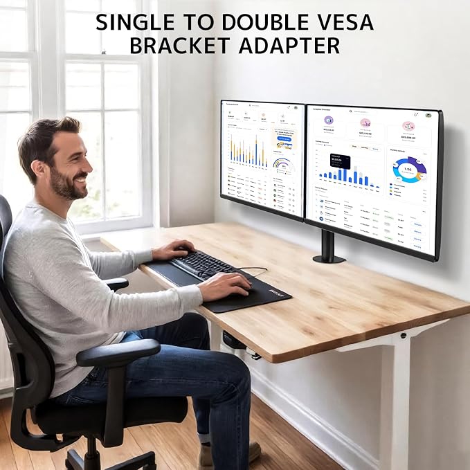 Dual Monitor Wall Mount, Horizontal Assembly Mount for 2 Monitor Screens up to 35 inches, Max. 10kg per Arm, VESA 75x75/100x100mm,Black - Image 6