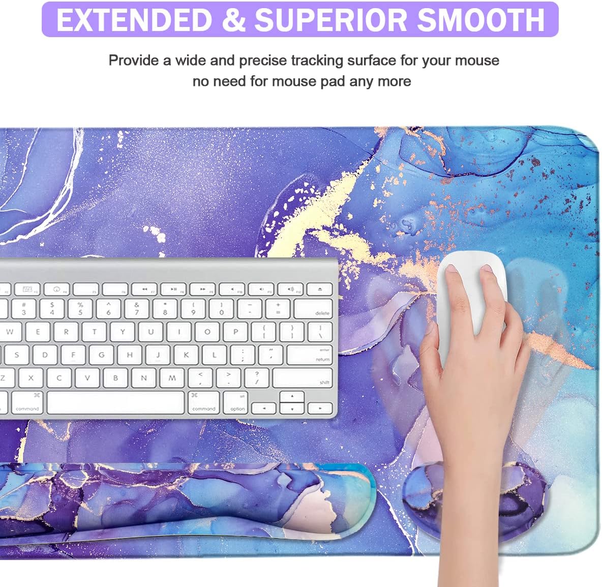 Large Mouse Pad and Keyboard Wrist Rest, Desk Pad for Keyboard and Mouse, 4-in-1 Large Gaming Mouse Pad with Wrist Support - Purple Marble - Image 5