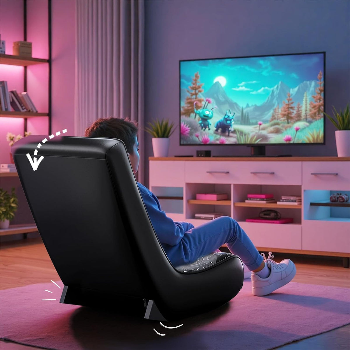 GTPLAYER Gaming Floor Rocking Chair – Rocker Floor Game Chair with Angle Limiter, Compact & Lightweight Game Seat, Black Galaxy Patterned - Image 2