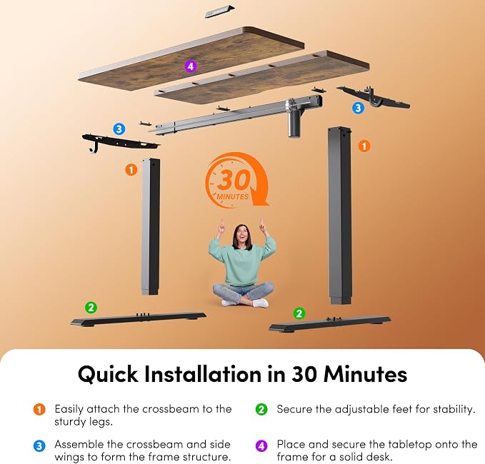 FEZIBO Standing Desk 55 × 24 Inch Electric Height Adjustable, Rustic Brown | Sit and Stand Up Adjustable Desk, Home Office Computer Desk with 3 Customizable Memory Presets - Image 9
