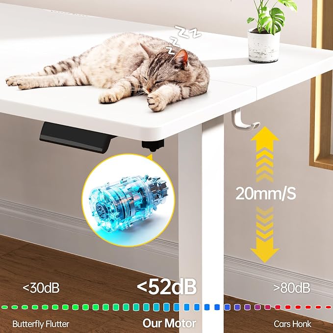 Veken 63×27.6 Inch Large Electric Standing Desk, Gaming Table, White | Height Adjustable Sit Stand Up Computer Tables for Home Office, Study , Writing, Suit students, employees and group work - Image 6