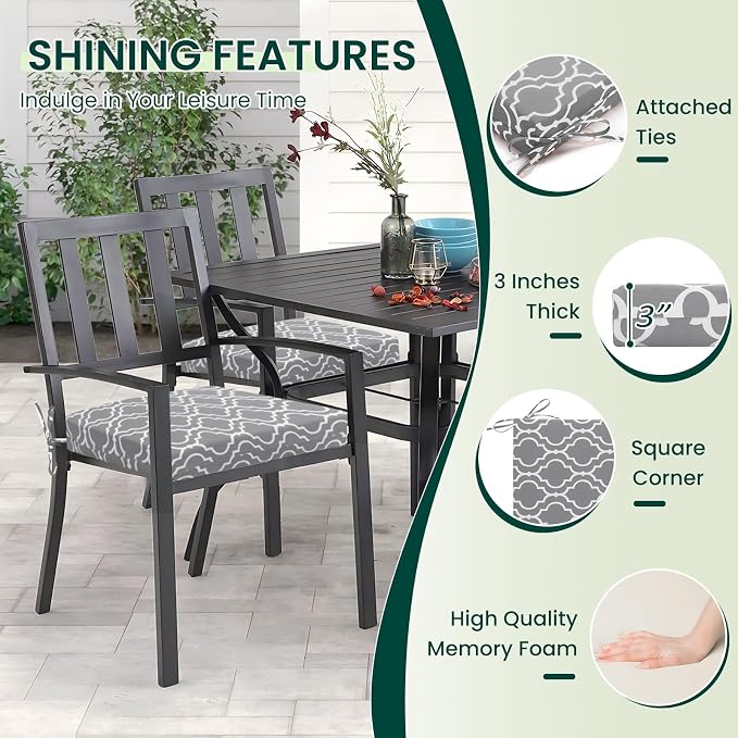 HARBOREST Outdoor Chair Cushions Set of 4, Water Resistant Patio Chair Cushions with Ties, Square Corner Outdoor Seat Cushions for Patio Furniture, 18.5"x16"x3", Grey Geometry - Image 3