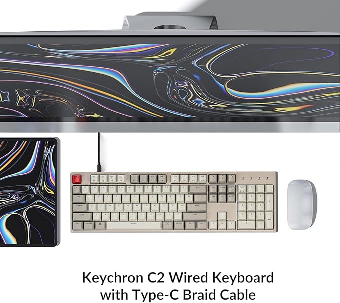 Keychron C2 Full Size Hot-swappable Wired Mechanical Keyboard Compatible with Mac, Keychron Brown Switch, 104 Keys ABS Retro Color Keycaps Gaming Keyboard for Windows, USB-C Type-C Braid Cable - Image 3