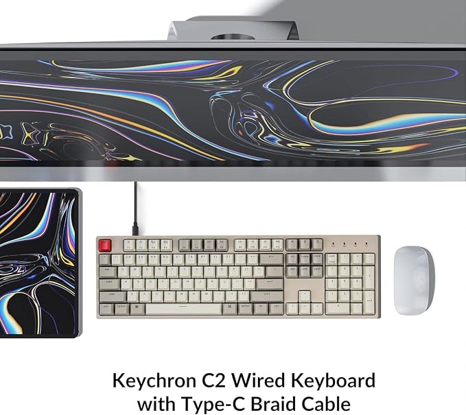 Keychron C2 Full Size Wired Mechanical Keyboard Compatible with Mac, Keychron Brown Switch, 104 Keys ABS Retro Color Keycaps Gaming Keyboard for Windows, USB-C Type-C Braid Cable - Image 3