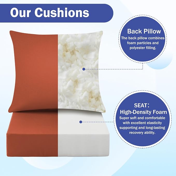 IASEAHK Outdoor Seat Cushion Set, Waterproof & Fade Resistant Patio Chair Cushions, Outdoors Cushion for Patio Furniture, 24 x 24 x 5.75 Inch, Outdoor Couch Cushions with Handle and Ties, Spice - Image 4