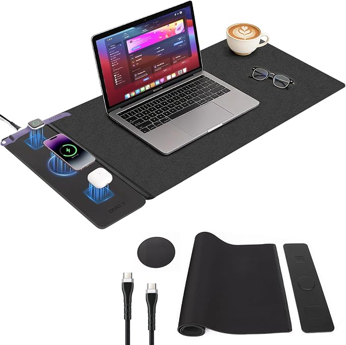 2nd Gen 3-in-1 Wireless Fast Charging Mouse Pad, 35.43"×15.75" Large Waterproof Desk Mat, Magnetic Detachable Panel, Jacquard Fabric Rubber Base, for Office & Gaming by AEOVOLL