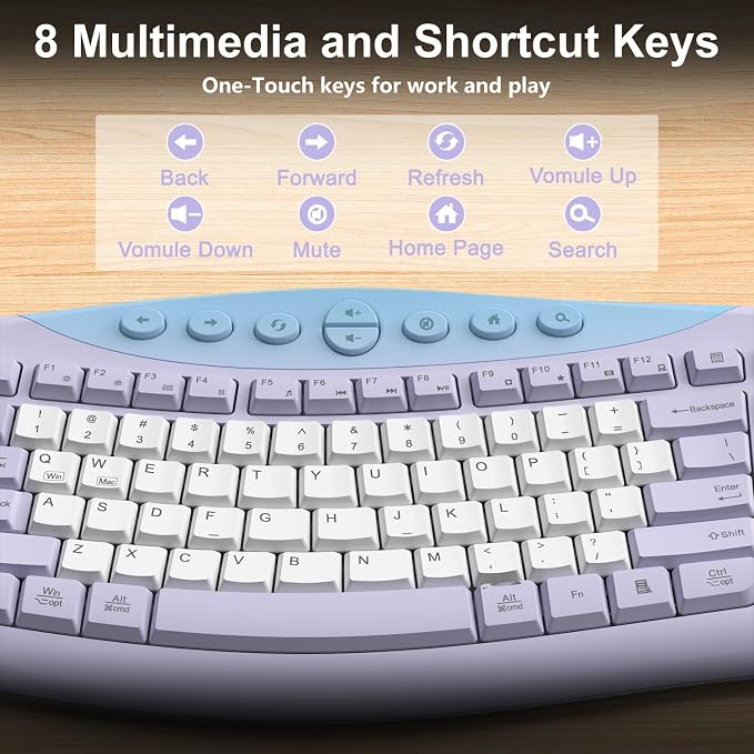 Wireless Keyboard and Mouse Combo, 2.4G Quiet Ergonomic Curved Keys (Purple-B) - Image 4