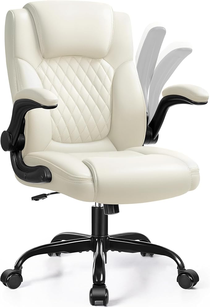 Leather Office Chair, PU Home Computer Desk Chairs with Ergonomic Back Support, 360°Swivel Free，Small Gaming Chair with Wheels and Adjustable Armrests, for Short People Use by BrickAttic