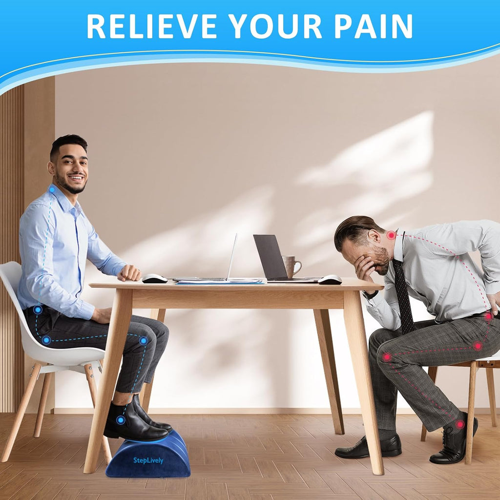 Foot Rest for Under Desk at Work, 2 Heights Foot Stool, Blue - Image 5
