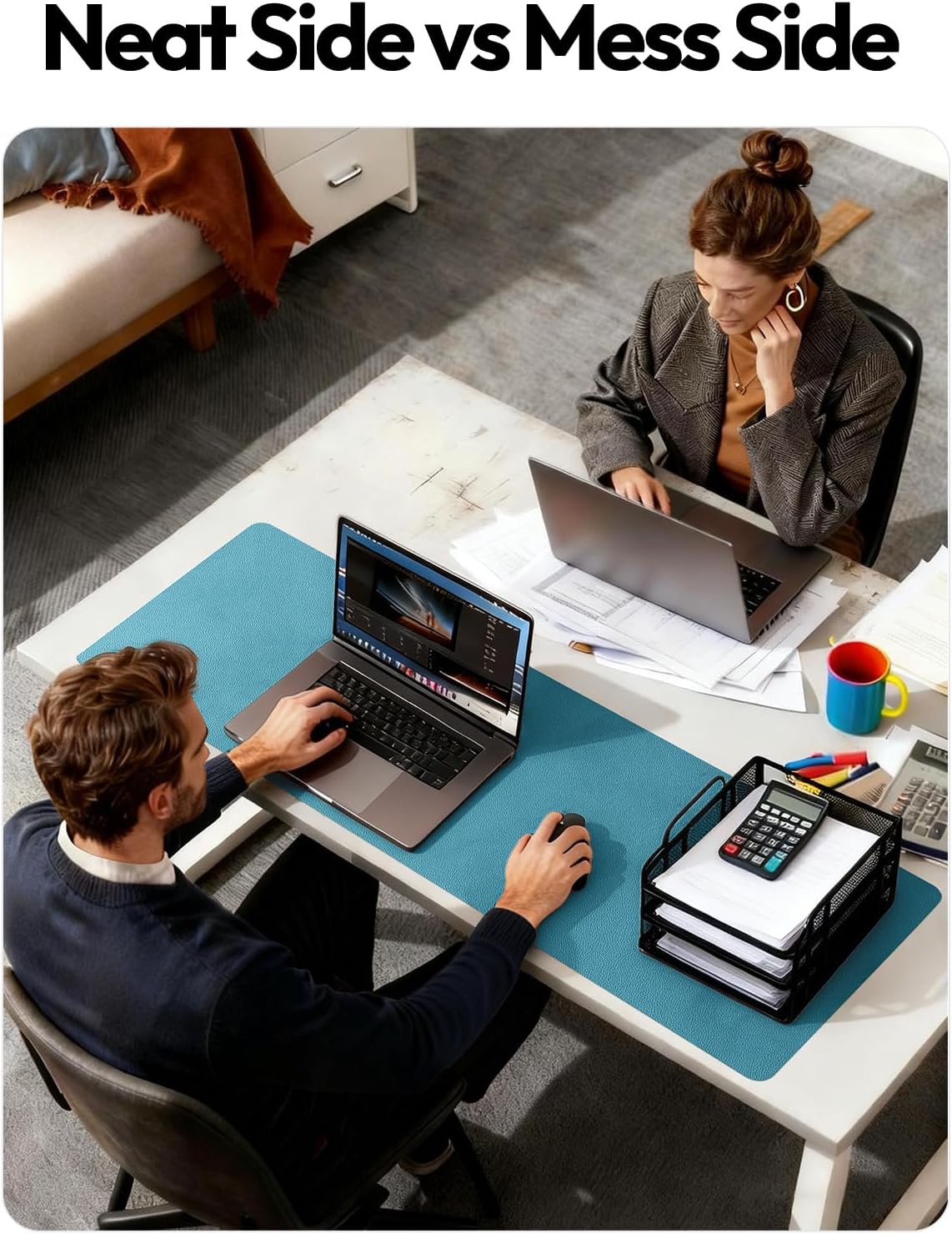 YSAGi Leather Desk Pad Protector, Office Desk Mat, Large Mouse Pad, Non-Slip PU Leather Desk Blotter, Laptop Desk Pad, Waterproof Desk Writing Pad for Office and Home (Turquoise, 23.6" x 13.8") - Image 6
