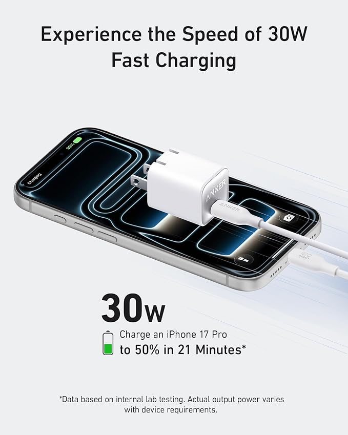 Anker Nano Phone Charger, 30W Portble and Foldable USB C GaN Charger | For iPhone 17/17 Plus/17 Pro Max/16/16 Plus/16 Pro Max/15 Pro Max, Galaxy, iPad, and MagSafe-Compatible Accessories - Image 3