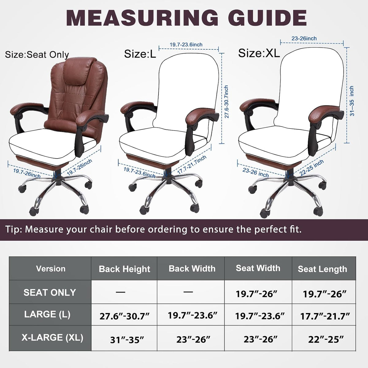 NeColorLife XL Office Chair Cover for Large Executive Chairs,Dark Brown - Image 5