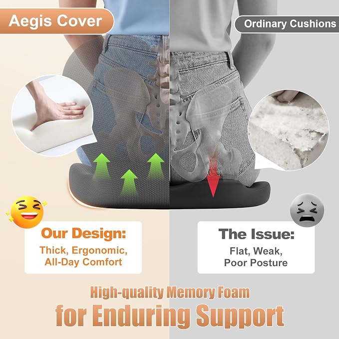 Thick Car Seat Cushion with Lumbar Support for Long Driving RV, Ergonomic Memory Foam Office Chair Cushion for Sciatica, Tailbone & Lower Back Relief, Ideal Gift for Drivers & Office Workers (Black) - Image 5
