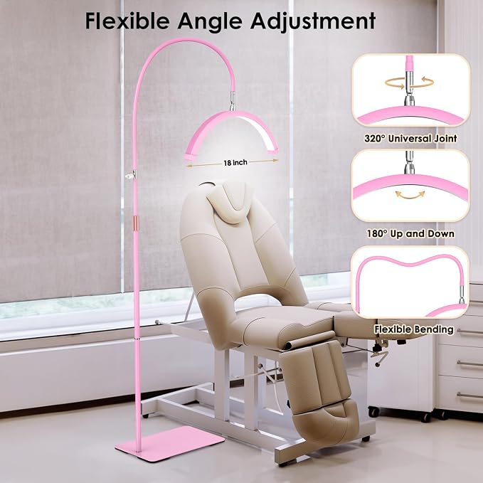 Half Moon Light for Lash Tech, Flexible Lash Lamp with Phone Holder for Eyelash Nail Art Tattoos Skincare, 5 Color Temperatures & Brightness Setting LED Floor Lamp Esthetician Light - Image 2