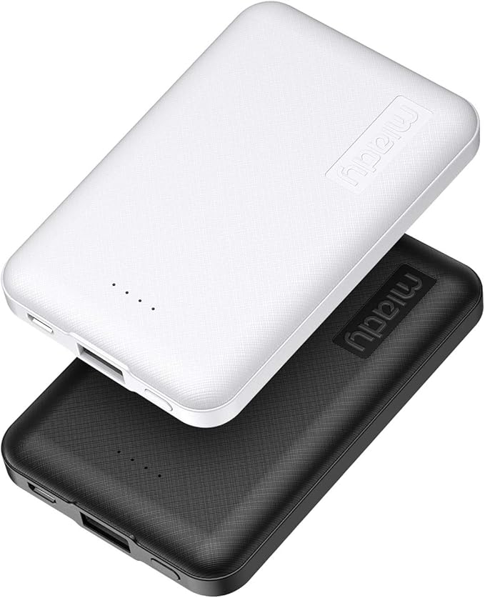 Miady 2-Pack Small Portable Charger 5000mAh Power Bank Travel Battery Pack | Dual USB丨Lightweight丨2 Outputs丨for Backpack丨Compatible with iPhone Galaxy Android etc丨Flight-Safe丨18.5Wh丨Black+White by Miady