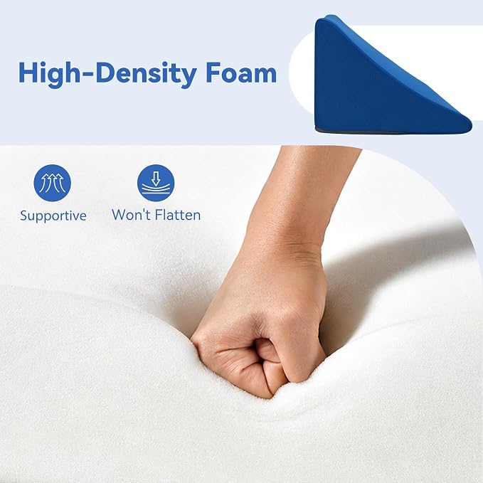 Vekkia Wedge Pillow for Side Sleeping, Back Support with High-Density Foam | Pillow Wedge for Side Sleeper for Pregnancy Support, Back Pain, Preventing Bedsores, Surgery Recovery, Removable Cover, Blue - Image 5