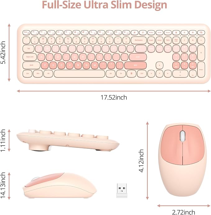 Surmen Cute Colorful Keyboard and Mouse Wireless Silent, Full-Size Retro Typewriter Wireless Quiet Slim Keyboard Low-Noise 2.4GHz for Computer, Desktop, Laptop(6-Diary Beige) - Image 6