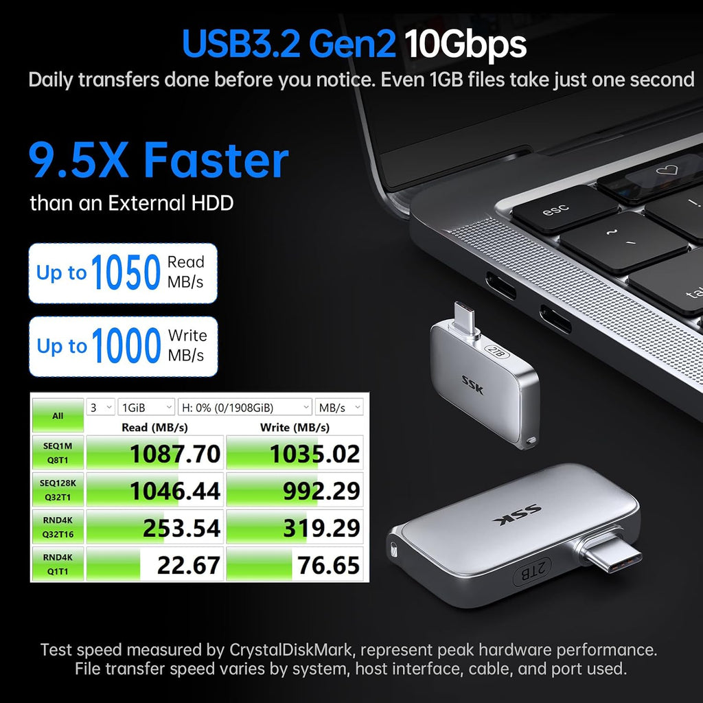 SSK USB-C Drive 2TB Portable SSD External Solid State Drive Up to 1050MB/s - Image 3