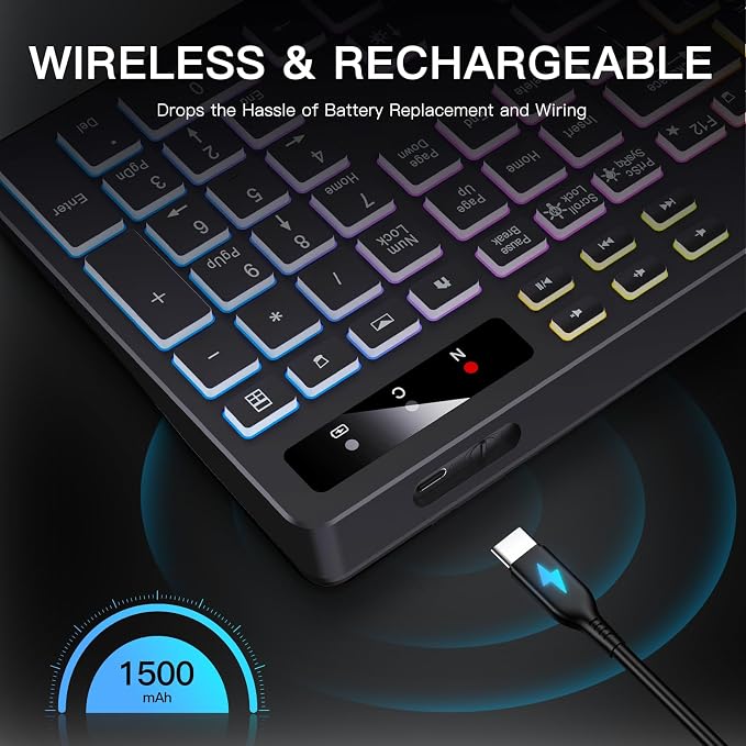Soueto Wireless Keyboard with 7-Color RGB Backlit, Full-Size Computer Keyboard with Phone Tablet Holder, 2.4G Rechargeable Gaming Keyboard with Light Up Keys, Compatible with Mac, Windows (Black) - Image 6