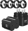 25W Type C Charger, 4-Pack Type C Fast Charging Block, with 6ft Cable Compatible Galaxy S25 S24 S23 S22 S21 S20 S10 S9/i Phone 17/16/15 by Unknown