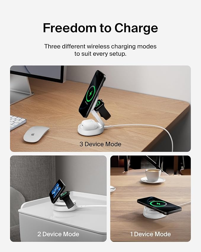 Belkin Qi2 15W Wireless Fast Charging Station, 3 in 1 iPhone Charger | Fast Charging, MagSafe Compatible, iPhone 17/16/15, Apple Watch, AirPods, Travel Charger, Magnetic - Image 5