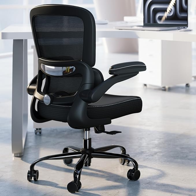TRALT Ergonomic Office Chair Desk Chair with Adjustable Lumbar Support | Desk Chair Comfy with Flip-up Armrests Ergonomic Chair - Mesh Computer Chairs for Adults, 330lbs, PU Leather (Black, 4) - Image 2